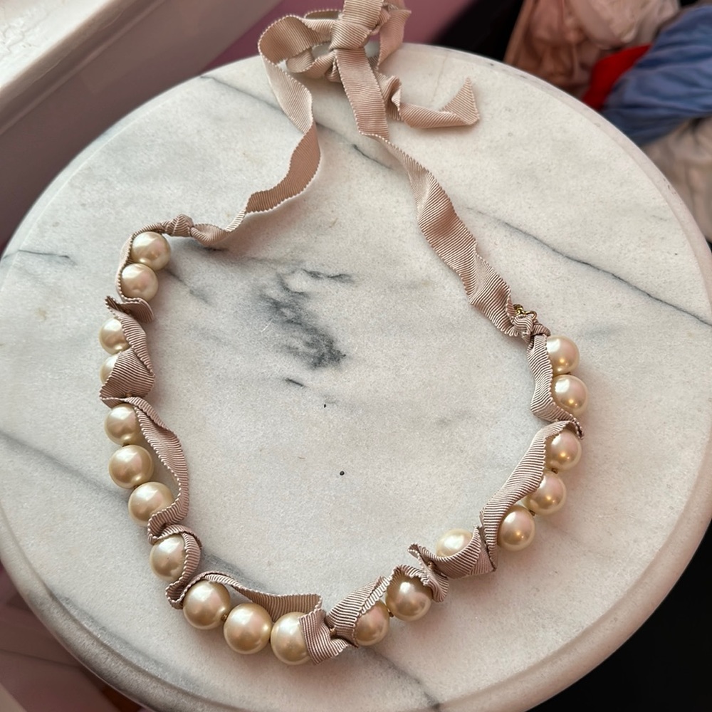 Jcrew pearl necklace on ribbon